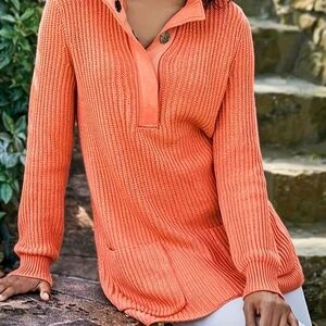 SOFT SURROUNDINGS | Vibrant Highland Tunic Coral Cowl Neck Ribbed Sweater | XL